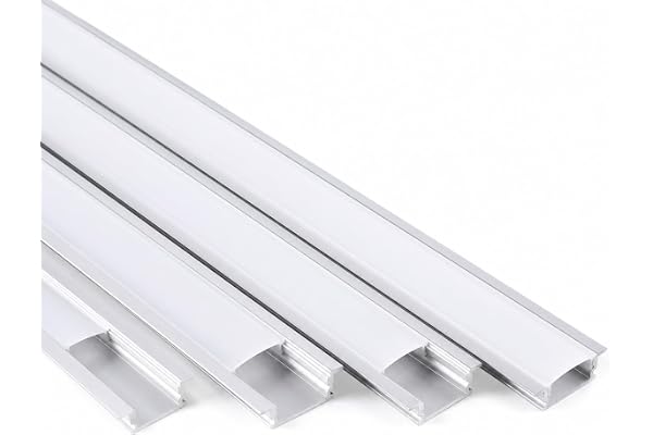 JANDEI – 4 x 1 meter aluminiumprofil för infälld LED-list, diffusor för LED-ljus med rundat genomskinligt lock - 24,5 mm x 6,87 mm (inbäddningsbar). Inkluderar inte Led Strip