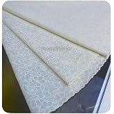 G&uuml;p&uuml;r dantel g&ouml;r&uuml;n&uuml;ml&uuml; kendinden desenli l&uuml;ks pvc yuvarlak muşamba masa &ouml;rt&uuml;s&uuml; 152 cm Krem 150 x 150