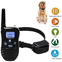[Gesponsert]Hunde Erziehungshalsband, LED Beleuchtung, Ton-und Vibrations Anti Bell Halsband, Wiederaufladbare, Wasserdicht Training Hundeerziehung Hundehalsband, 300M Ausbildung Hund Halsband