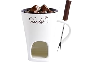 GREATRICH Fonduemugg chokladljus, keramisk chokladfonduemugg 130 ml med skedar för choklad och ost, fondueapparattjänster för