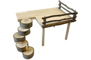 Cachpib Holzhamster Kletterplattform Holzständer Regal für Hamster Golden Bear Hamster Klettern Spielzeug Holz Hamster Aktivität Plattform mit Leiter Hamster Käfig Zubehör (Horizontal, Rund)