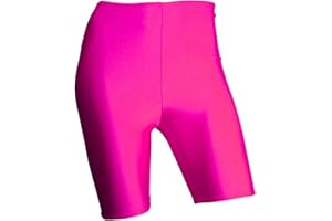 Zaif & Hari Ladies Girls Neon Cycling Shorts Super Stretch Shiny Elasticated High Waist Knee Pants Yoga Gym Wear Dancing Stretch Shorts 8-22