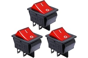 mxuteuk 3 pezzi interruttore a bilanciere marino incorporato con luce rossa interruttore a levetta alimentatore interruttore DPST a 4 pin AC 250V 6A 125V 10A, MXU2-201NR