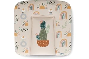 Kikido Cambiador Bebe 70x75 - Cactus - Cambiador Bebe Impermeable, Suave, Fácil de Limpiar y Portátil - Colchoneta Cambiador para Cómodas, Mesas y Viajes - Medida Universal 75x70