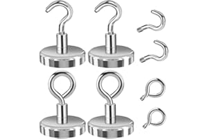 YADODO Crochet Magnétique Puissant 45kg 32mm Crochet Aimanté Magnetique Frigo Blanc Néodyme Aimant Crochet Magnétique avec Crochets à Tasse et Crochets à Boulon à œil pour Cuisine Frigo Torchon Tableau 4PCS