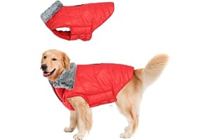 Western Era Windproof Winter Fur Coat for Dogs, Waterproof Jacket, Warm Vest, Cold Weather Pet Apparel with 2 Layers Fleece Lined for Small Medium Large Dogs (Red, Large - 26 Inch),1 Count