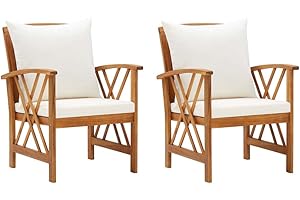 vidaXL 2X Bois d'Acacia Massif Chaises de Jardin avec Coussins Fauteuils de Patio Fauteuils de Jardin Chaises de Terrasse Extérieur Arrière-Cour