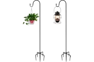 LEMCC Paquete de 2 ganchos de pastor con base de 160 cm, ganchos de jardín altos, resistentes para colgar plantas de jardín