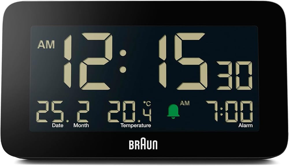 Braun Dijital Çalar Saat, Tarih, Ay ve Sıcaklık Göstergesi, Negatif LCD Ekran, Hızlı Ayarı, Artışlı Bip Alarmı, Siyah, BC10B Modeli (1'li Paket)'