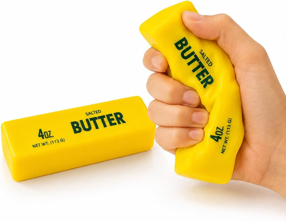 Butter Squishy – 1 Adet, Tereyağı Görünümlü, Sıkılabilir ve Yumuşak Dokulu, Şekil Değiştiren, Sıkıldıktan Sonra Yavaşça Eski Haline Dönen Squishy