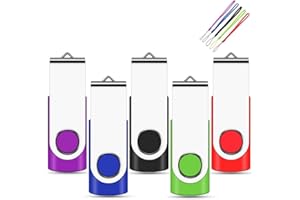 EASTBULL 1GB USB Stick 5 Pack, Memory Sticks USB 2.0 Metal Flash Drive Swivel Design Fold Storage with 5 Color Lanyards