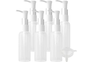 PQPAUTY TIANZD 6 Pezzi 50 ml Trasparente Plastica Bottiglia Dispenser Vuoti, Rotondo Bottiglie con Pompa Bianco, Flaconi di Lozione in Ricaricabili, per Domestici per Doccia da Viaggio con Imbuto