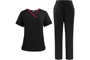 Meichoon Uniformes Médicos para Mujer Traje Separado Cuello en V Top y Pantalones Jogging con Cuatro Bolsillos Color Puro Secado Rápido Uniformes Médicos DK51