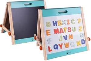 Classic World Wooden Double-Sided Multi-Functional Table Top Art Easel, Foldable, Includes Magnetic Drawing Whiteboard, Chalkboard, 26 Magnetic Letters, 51 x 33 x 41 cm, 3 Years+