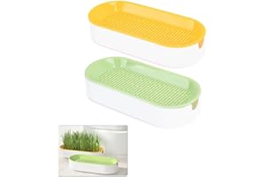 GYWHOOFT Pack of 2 Germination Tray Cat Grass, Plants Hydroponic Growth Set, Plant Bowl for Cat Grass, Window Garden Kit (Yellow, Green)