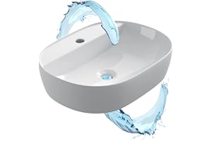 ‎STARBATH PLUS Starbath Plus - Keramik-Waschtisch - Ovale Form - Weiß - Mit Hahnloch - Maße 50 x 38 x 12 cm - Ideal für Arbeitsplatten in Badezimmern und Toilettenmöbeln