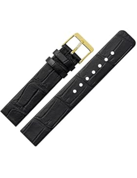 Uhrenarmband 14mm Leder schwarz Prägung, Alligator, matt - Uhrband in matter Alligator Optik - Ersatzarmband für...