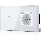 BSEED Double Wall Plug with 20W USB and Type C, Crystal USB C Plug, Fast Charging, 3 in 1, Easy Installation, 1 Gang 1 Way, 1