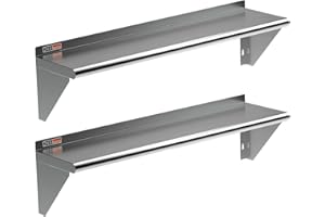HZEEMFG Stainless Steel Wall Mounted Shelf 12x48 Inches, 2 Packs Set, Commercial Food Service Storage Metal Rack Shelves for Kitchen, Home, Hotel,Restaurant, Garage and Laundry