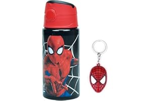 OM SUPPLIES Spiderman Characters Reusable Aluminium Sports Bottle 500ml - Holiday, Back to School Water Drinking Kids Lunch Children Includes keychain (Spiderman)