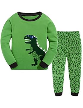 Rebavl Kinder Grün Dinosaurier Weihnachten Langarm Schlafanzug Baumwolle Runder Kragen Xmas Pyjama Sets Größe...