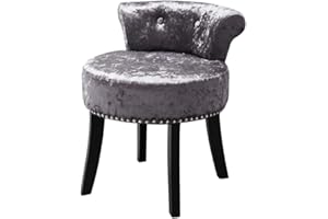 Warmiehomy Dressing Table Stool with Solid Wood Legs and Tufted Back Velvet Makeup Vanity Table Stool Chair for Bedroom Dressing Table, Kindergarten, Dark Grey
