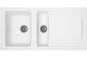 Liquida AR15WH 1.5 Bowl Composite Reversible Inset White Kitchen Sink with Waste