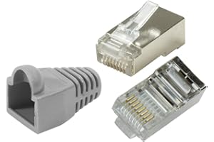 odedo Lot de 20 fiches à sertir RJ45 CAT6/5e en métal blindé avec protection anti-torsion grise à sertir - Câble réseau RJ 45