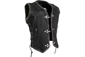 EURO STARS Damen Lederweste mit Seiten Schnür und Metall Hackenverschlüsse, Bikerweste, Motorrad Lederweste Metallverschlüsse, Clubweste, Chopperweste, Rocker Weste, Kutte, Leather Vest