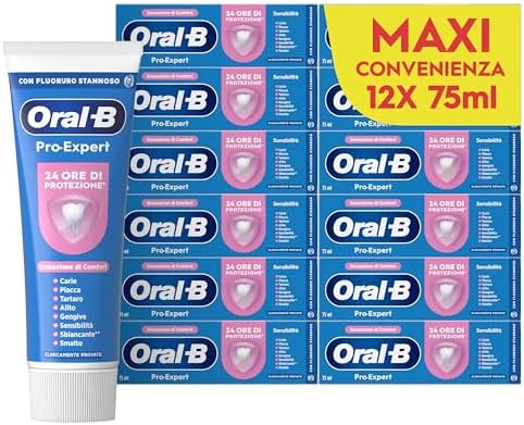 Oral-B Dentifricio Pro-expert Sensibilità 12x75ml, Dentifricio Formato Convenienza per Denti Sensibili, Pulizia Denti Efficace, Alito Fresco, Sapore Eucalipto Menta Piperita