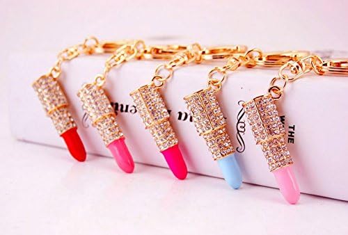 Liroyal Fashion Lipstick Style Alloy Rhinestone Keychain Key Ring Gift (Random Colour)