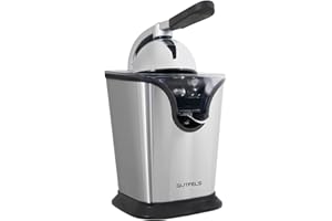 GUTFELS Zitruspresse JUICE 3020 | Edelstahl Auslauf | Zwei Pressaufsätze | Edelstahloberfläche | 100 Watt | Sicherer Stand