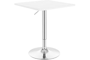 ‎WOLTU WOLTU Bt03ws stolik barowy bistro, stół imprezowy, designerski stół z nóżką w kształcie trąbki, obrotowy blat stołu z wytrzymałej płyty MDF, z regulacją wysokości, dekor, biały