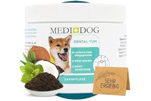 MEDIDOG Dental YUM – Effektiv gegen Mundgeruch und Zahnstein – 300 g – Zahnpflege Granulat für Hunde – frischer Atem & Kauspaß