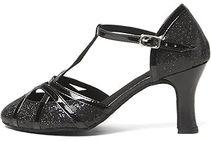 HROYL Buty do Tańca Towarzyskiego Zamknięte Toe Latino Salsa Tango Swing Zamszowymi Podeszwami Buty do Salsy T-Strap