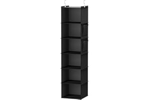 YOUDENOVA Hanging Closet Organizers 6 Shelves Wardrobe Storage Hanging Shelves With Side Pockets Clothes Organizer Bedroom Storage Black
