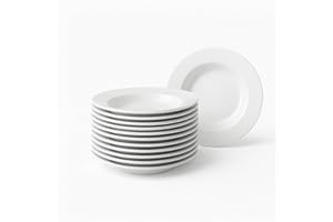 CasaSelección 12 Platos Hondos de Porcelana Blanca - Juego de 12, Diseño Redondo, 22 cm, Aptos para Lavavajillas y Microondas, Color Blanco