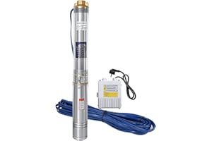 Jopassy Pompe de puits profond, 4000 l/h, 750 W, avec câble de 20 m, max. 35 °C, pression submersible 6,7 bar, pompe submersible en acier inoxydable, compatible avec le sable