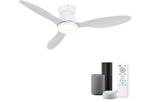 ycwdcz Smart Ceiling Fans with Lights Compatible with Alexa, 42″ Ceiling Fan with Lamp Quiet, Led Dimmable, 3000lm, Reversible 6 Speed, for Bedroom, Kitchen, Living Room, Lounge, White