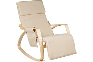 Gremium Poltrona Dondolo Con Seduta Ergonomica In Tessuto, Doppio Cuscino Imbottito, Struttura Allungabile In Legno Con Braccioli E Poggiapiedi Regolabile In 3 Posizioni