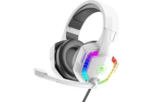 HOOPOND RGB Gaming Headset, 5.1 Channel Stereo Surround Sound, 3.5mm Wired LED Over-Ear Comfort Headphone with Noise Cancelling Mic & In-line Volume Control for PC Xbox One PS5 Laptop Mac Smart Phone(White)