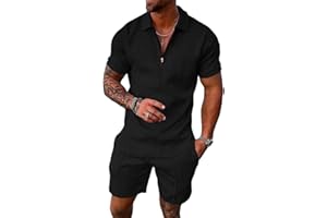 seiveini Survetement Ensemble Homme Été Manche Courte Sport Deux Pièces Polo Imprimée Tee Shirt Court et Pantalon Ensemble Jogging Tops et Shorts Casual