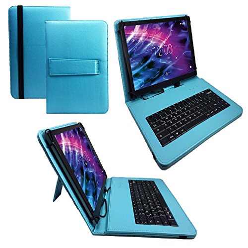 Qwertz Tastatur Tablet Tasche für Aldi MEDION LIFETAB P10506 MD 60036 / 25,65 cm / 10.1 " mit Standfunktion - Deutsche Tastenbelegung - 10 Zoll Türkis Tastatur