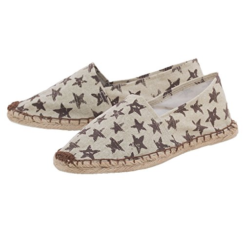 Japanwelt Espadrilles Canvas Damen und Herren Sterne Muster Braun-Beige Sommerlatschen Slipper Größe 42 - 2