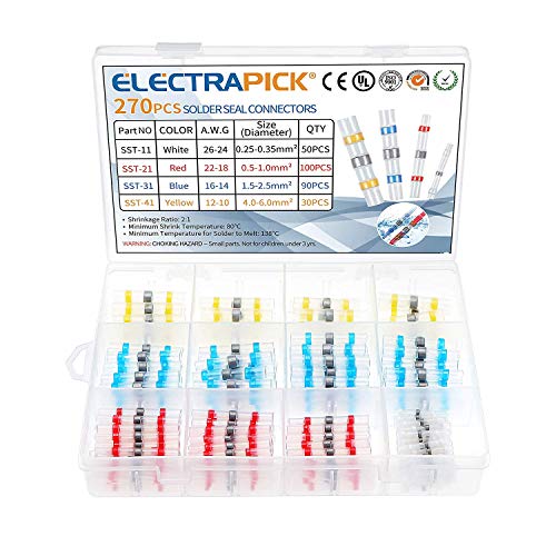 ELECTRAPICK Solder Seal Wire Connectors, 270 pcs Waterproof Solder Wire Connectors Heat Shrink Cable Sleeves Insulated Solder Connectors Electrical Connectors