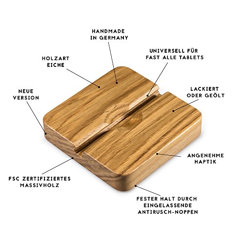 FORMGUT // iPad Ständer Holz, Tablet-halter für iPad Pro, Mini 2, 2 Winkel Neigungen, Schreibtisch, Bett oder Boden Halterung // Handmade in Germany // Eiche Massivholz - 5