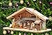 Produktbild ÖLBAUM-Krippe K100-MF-BRK- Große XXL 100 cm Weihnachtskrippe, mit Holz-Brunnen + Dekor, Massivholz historisch braun - mit 12 x PREMIUM-Krippenfiguren + Engel -