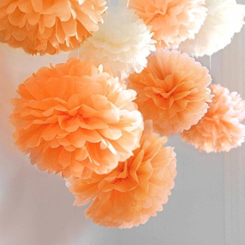 Yahee 30 Stück Papier Pompom Pompons Hängedeko Papierblumen Papier Ball für Hochzeit Geburtstag Babytaufe Fest (Orange) - 2