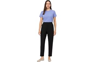 MAARAE Women's Straight Leg Trousers with Elasticated Waist – Comfortable Stretch Pants for Work, Office & Casual Wear, Avaialble in Multiple Colours and Sizes
