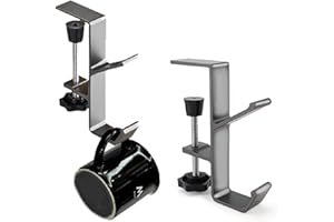 RHQFDM 2 Pieces PC Gaming Headset Hook,Adjustable Under Desk Headphone Hanger,Concealed Silver GrayDesk Clamp,for Hanging Headphones Satchels Umbrellas,Save More Space on Your Desktop